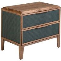 Angel Cerda Dark Green PVC Bedside Table with Walnut Veneer Legs