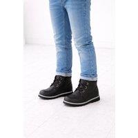 ABSOLUTE FOOTWEAR Boy's Childrens Lace Up Faux Leather Winter Walking Ankle Boots Booties in Black | Size: Infant 7