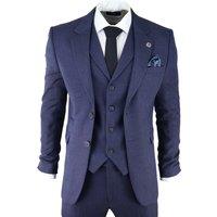 TruClothing Men's AK Collection Herringbone Tweed 3 Piece Suit in Navy | Size: 46R
