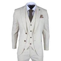 Infinity Leather Men's 3 Piece Linen Formal Summer Wedding Suit in Beige | Size: 46R