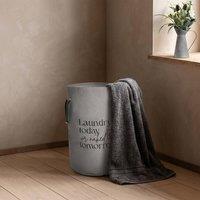 OHS Slogan Round Laundry Basket Hamper Bag with Rope Handles in Grey