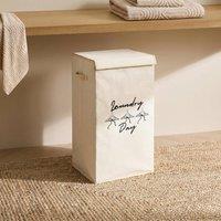 OHS Slogan Print Folding Laundry Basket Hampers with Lid in Natural
