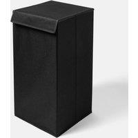 OHS Faux Linen Laundry Basket Folding Hamper Bag with Lid in Black