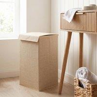 OHS Faux Linen Laundry Basket Folding Hamper Bag with Lid in Natural