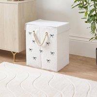 OHS Bow Print Boucle Laundry Basket Folding Hamper Bag with Lid in Cream
