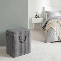 OHS Ribbed Faux Fur Folding Laundry Basket Bag with Lid in Charcoal