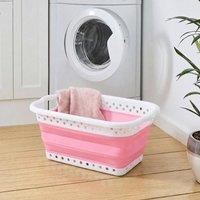 OHS Collapsible Laundry Basket Folding Washing Clothes Storage in Pink