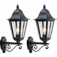 First Choice Lighting Set of 2 Mansfield - Black Six Sided Lantern IP44 Outdoor Wall Lights