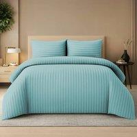 Lazzaro Home Premium Brushed Microfiber Embossed Stripes Reversible Duvet Cover Set in Teal | Size: Single