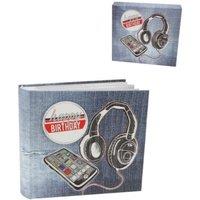 KDMD Trendy Denim & MP3 player design Happy Birthday Photo Album in Blue