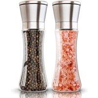 PAWNORA 2 Pack Salt Pepper Mill Grinder Set Stainless Steel Adjustable Shaker in Silver