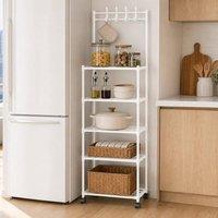 EONLION White 5 Tier Metal Shelving Unit with Wheels, Kitchen Bathroom | Size: 500mm