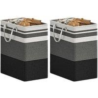 PAWNORA 2x Laundry Basket Black & Grey Stripes