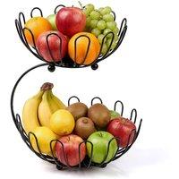 FORGEVIO 2 Tier Fruit Storage Basket Countertop Kitchen in Black | Size: 0.6m2