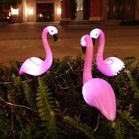 NESTLUNE Solar Flamingo 3pcs Set Garden Ornament LED Statue Light in Pink | Size: 100 cm x 60 cm
