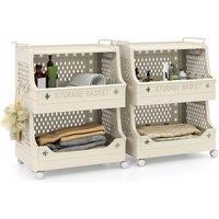 Kelvenix 3 Tier Rolling Laundry Basket with Wheels in Beige | Size: 0.6m2