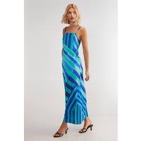 NastyGal Women's Satin Stripe Tie Back Maxi Slip Dress in Blue | Size: 6
