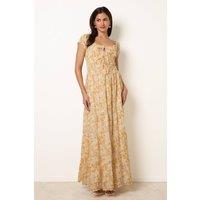 Blue Vanilla Women's Shirred Waist Yellow Short Sleeve Bardot Maxi Dress | Size: XL