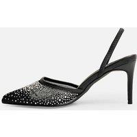 Public Desire Women's Rochie Black Mesh Embellished Sling Back Court Heels | Size: 4