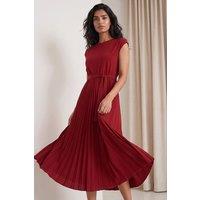 Roman Women's Pleated Tie Waist Dress in Wine | Size: 10