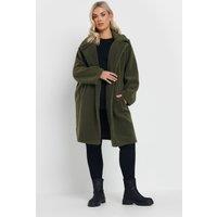 Yours Women's Faux Fur Teddy Coat in Dark Green | Size: 20