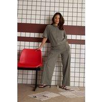 PixieGirl Women's Petite Brushed Pintuck Wide Leg Trousers in Brown | Size: 10S