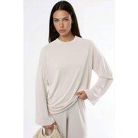 Busem Women's Relaxed Fit Crew Neck Long Sleeve Blouse in Stone | Size: Medium