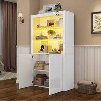 Rolipo White High Gloss LED Display Cabinet with Tempered Glass Shelves