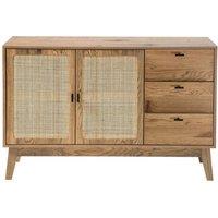 CALICOSY 2-Door, 3-Drawer Sideboard With Rattan Fronts, 120 Cm Wide - ALIA in Light Brown