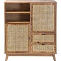 CALICOSY Tall Sideboard With 2 Doors & 2 Drawers With Rattan Fronts, H120 Cm in Light Brown