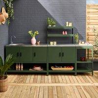 sweeek Outdoor kitchen 3 modules in stainless steel in Green