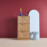 sweeek Grooved mango wood effect shoe cabinet with 3 drawers in Brown