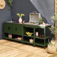sweeek Outdoor kitchen 3 modules with charcoal barbecue & sink in Green