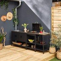 sweeek Outdoor kitchen 3 modules with charcoal barbecue & sink in Black
