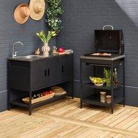 sweeek Outdoor kitchen with charcoal barbecue & 2 modules with sink in Black