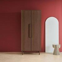 sweeek Wardrobe with wood effect, 2 doors, 1 bar & 2 shelves in Dark Brown