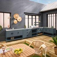 sweeek Outdoor kitchen with charcoal barbecue & 5 modules with sink in Grey