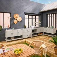 sweeek Outdoor kitchen with charcoal barbecue & 5 modules with sink in Beige