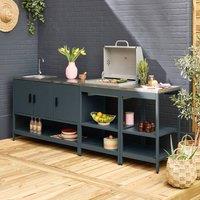 sweeek Outdoor kitchen 3 modules with charcoal barbecue & sink in Grey