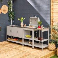 sweeek Outdoor kitchen 3 modules with charcoal barbecue & sink in Beige
