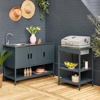 sweeek Outdoor kitchen with charcoal barbecue & 2 modules with sink in Grey