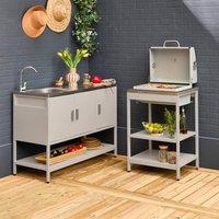 sweeek Outdoor kitchen with charcoal barbecue & 2 modules with sink in Beige