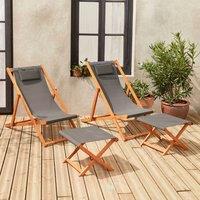 sweeek Pair of wooden deckchairs & footrests in Dark Grey