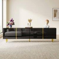 STILVORA TV Cabinet with Four Doors & High-Gloss Finish in Black