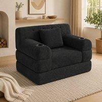STILVORA Sleeper Sofa with Storage Pockets & Cup Holders in Black