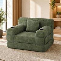 STILVORA 1-Seater Sleeper Sofa with Storage Pockets & Cup Holders in Green