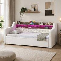 STILVORA Sofa Bed with Storage Headboard, LED & USB in Beige