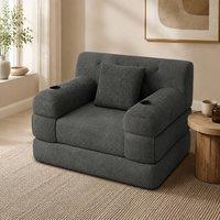 STILVORA 1-Seater Sleeper Sofa with Cup Holders & Storage Pockets in Dark Grey