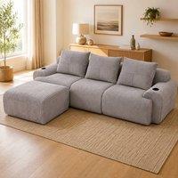 STILVORA 3-Seater Modular Sofa with Cup Holders & Storage Pockets in Grey