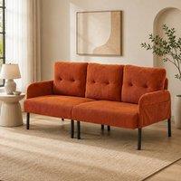 STILVORA 3-Seater Sofa with Side Pockets in Corduroy in Orange